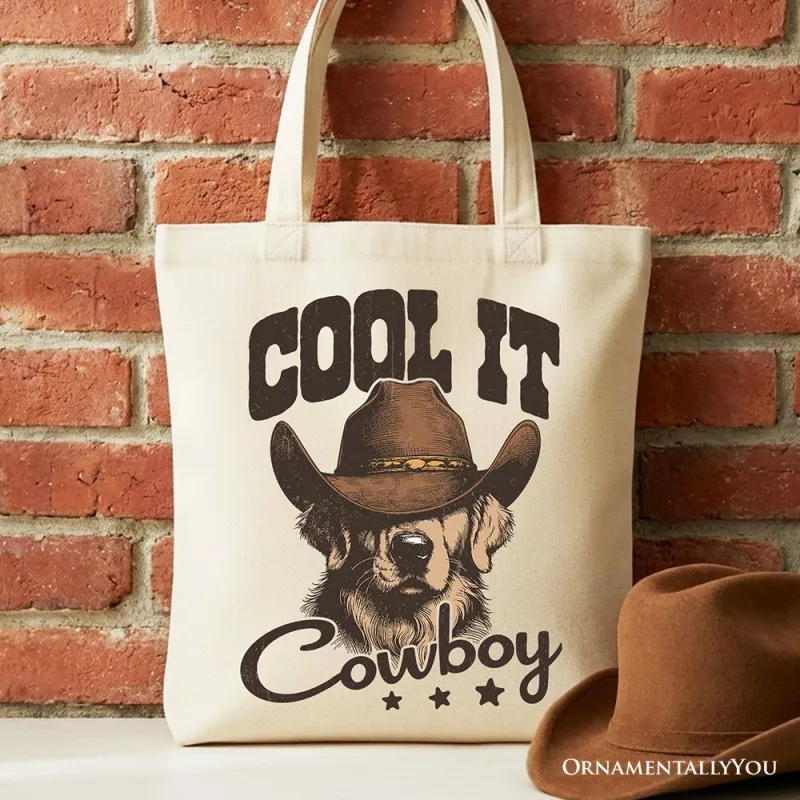 Cool It Cowboy Canvas Tote Bag With Western Dog, Retro Golden Retriever Gift Shopper for Country Lover made by Zulily