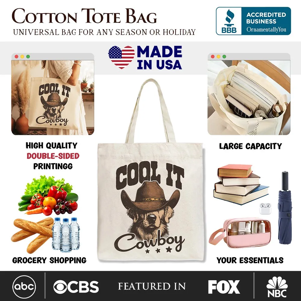 Cool It Cowboy Canvas Tote Bag With Western Dog, Retro Golden Retriever Gift Shopper for Country Lover sold by Zulily product image thumbnail 2