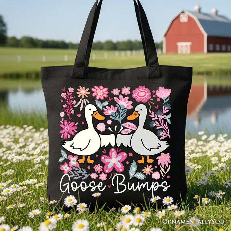 Funny Goose Bumps Floral Canvas Tote Bag, Sarcastic Goose Gift Shopper made by Zulily