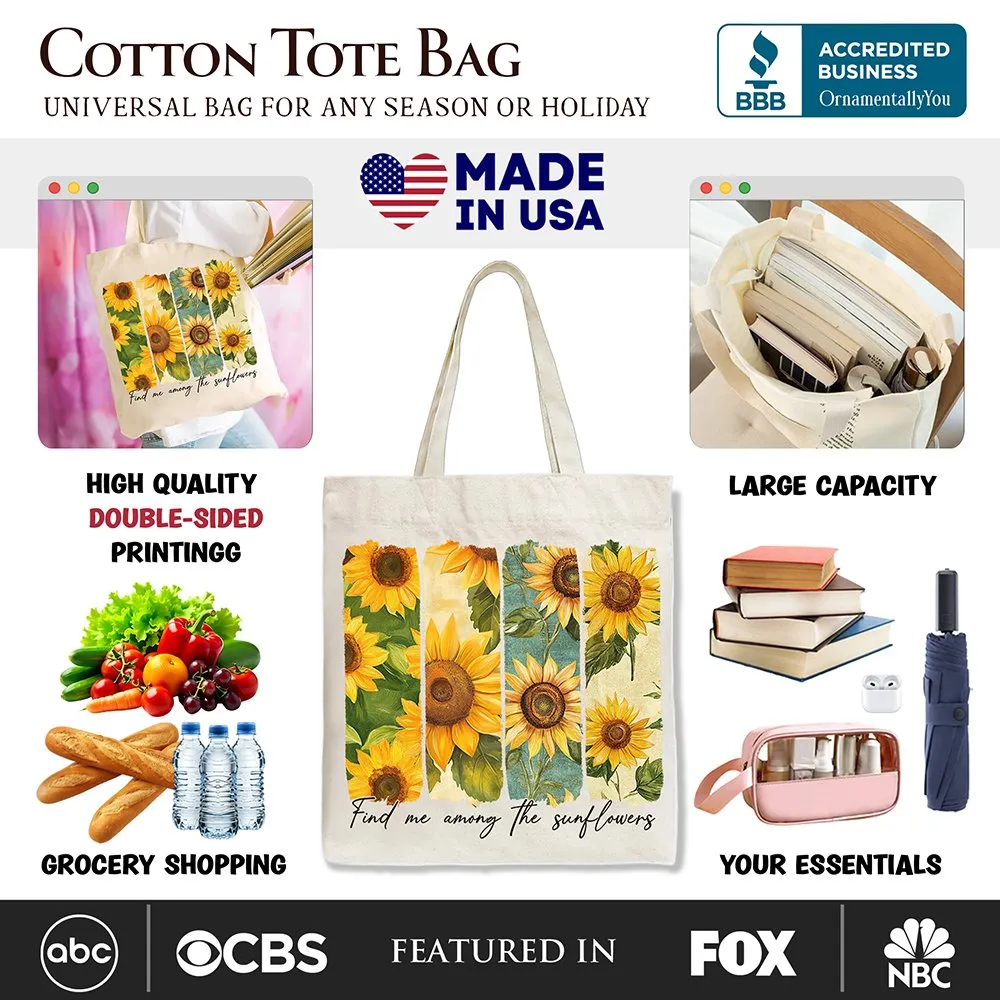 Find Me Among the Sunflowers Floral Canvas Tote Bag, Trendy Women Gift sold by Zulily product image thumbnail 2