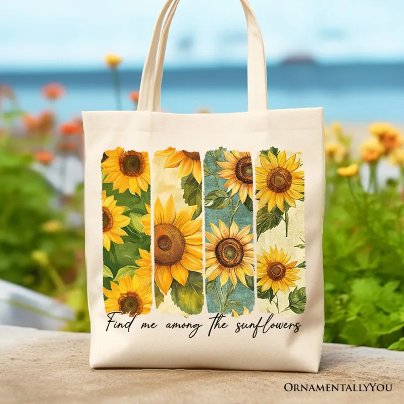 Find Me Among the Sunflowers Floral Canvas Tote Bag, Trendy Women Gift made by Zulily