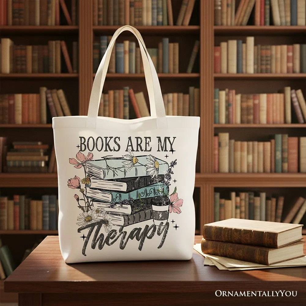 Books Are My Therapy Floral Vintage Canvas Tote Bag, Reading Aesthetic Gift Shopper for Bookworms sold by Zulily product image thumbnail 5