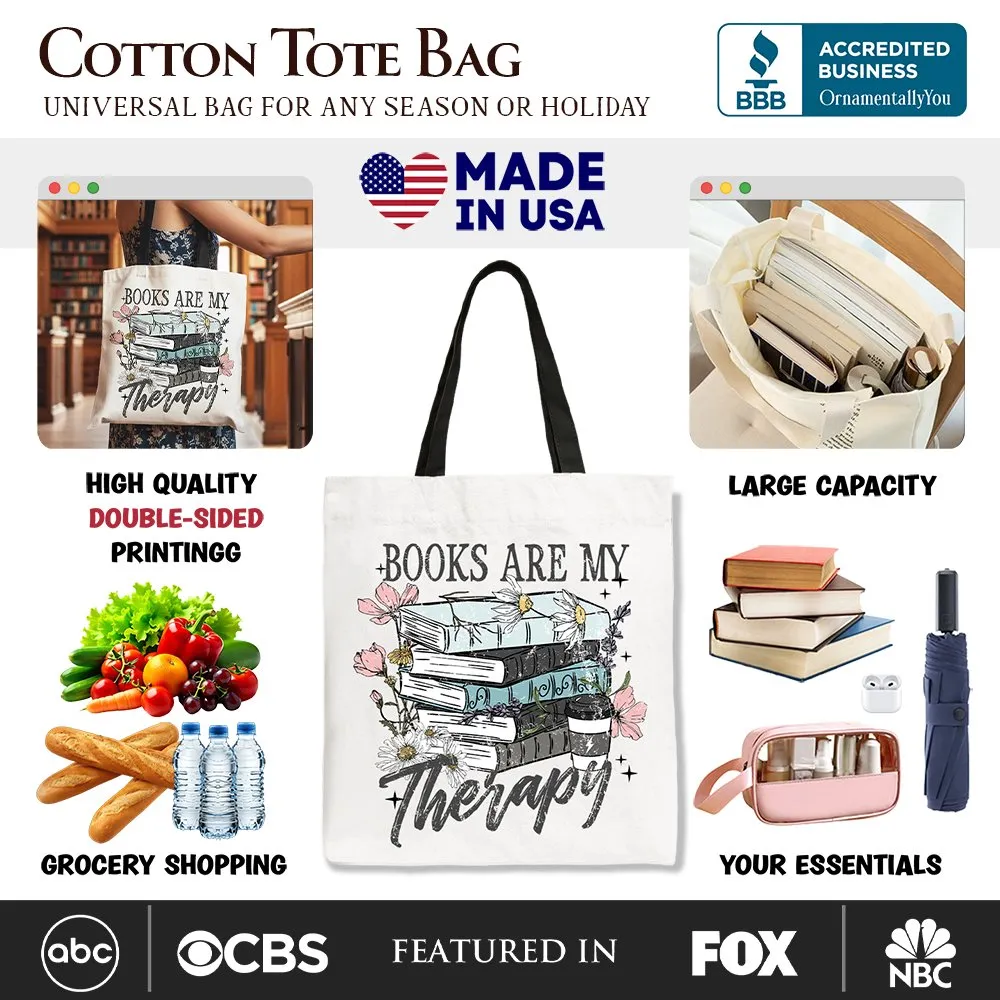 Books Are My Therapy Floral Vintage Canvas Tote Bag, Reading Aesthetic Gift Shopper for Bookworms sold by Zulily product image thumbnail 2