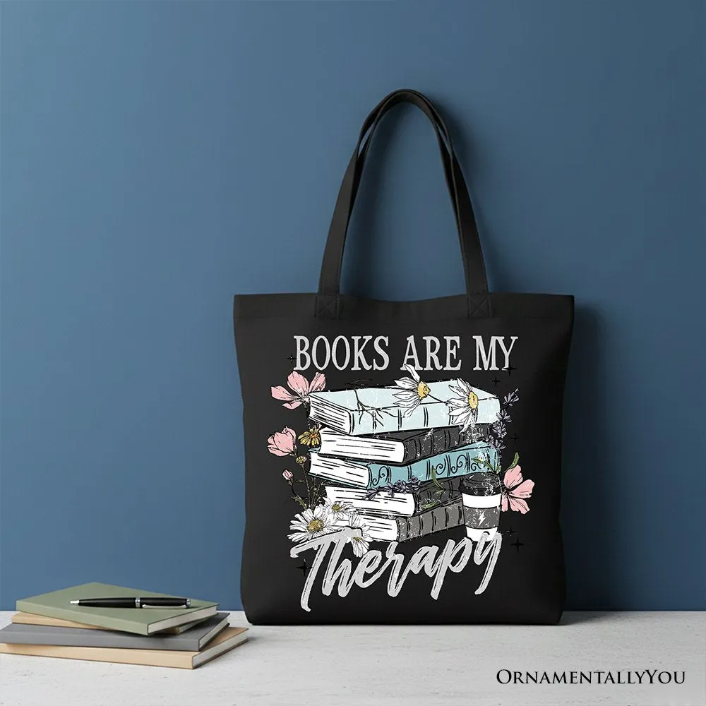 Books Are My Therapy Floral Vintage Canvas Tote Bag, Reading Aesthetic Gift Shopper for Bookworms sold by Zulily product image thumbnail 4