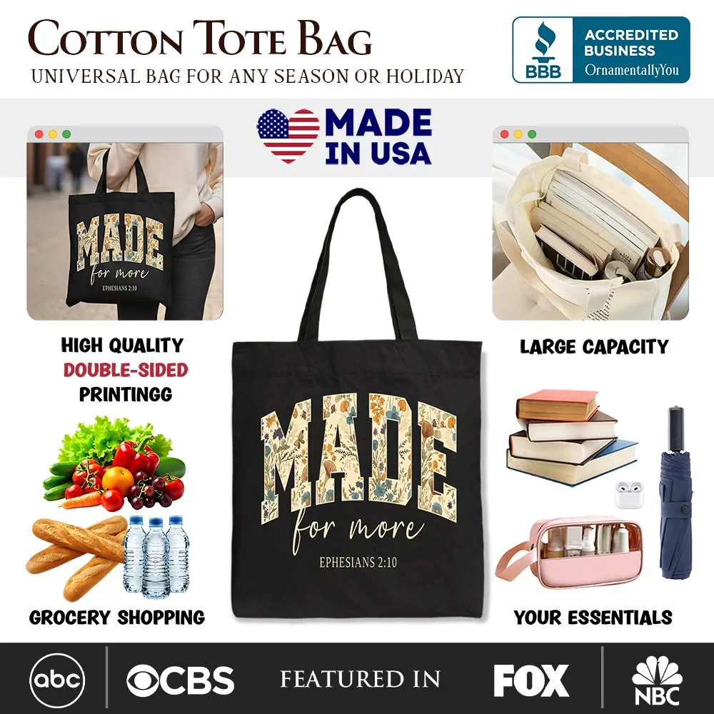 Made For More Ephesians 2:10 Floral Faithful Christians Canvas Tote Bag, Jesus Bible Verse Gift Shopper sold by Zulily product image thumbnail 2