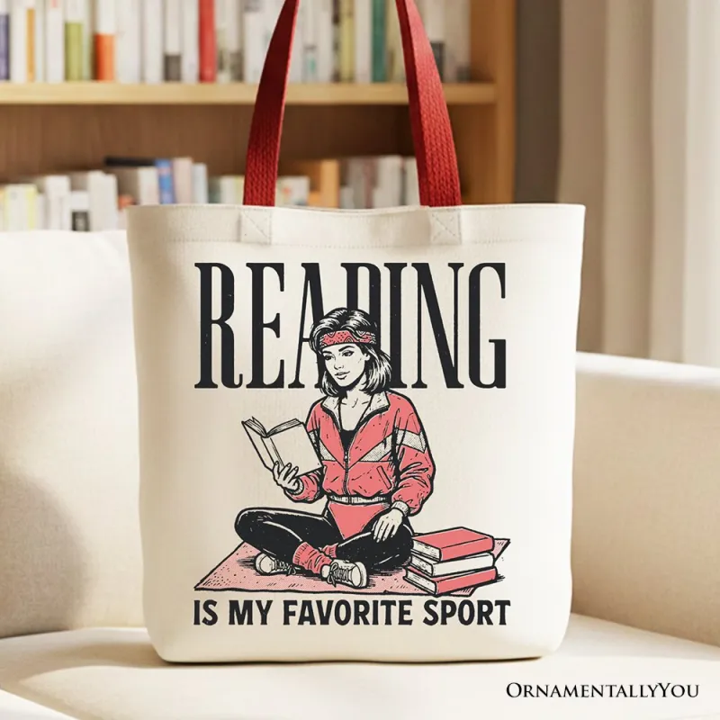 Reading Is My Favorite Sport Bookworm Canvas Tote Bag, Retro Bibliophile Gift Shopper made by Zulily