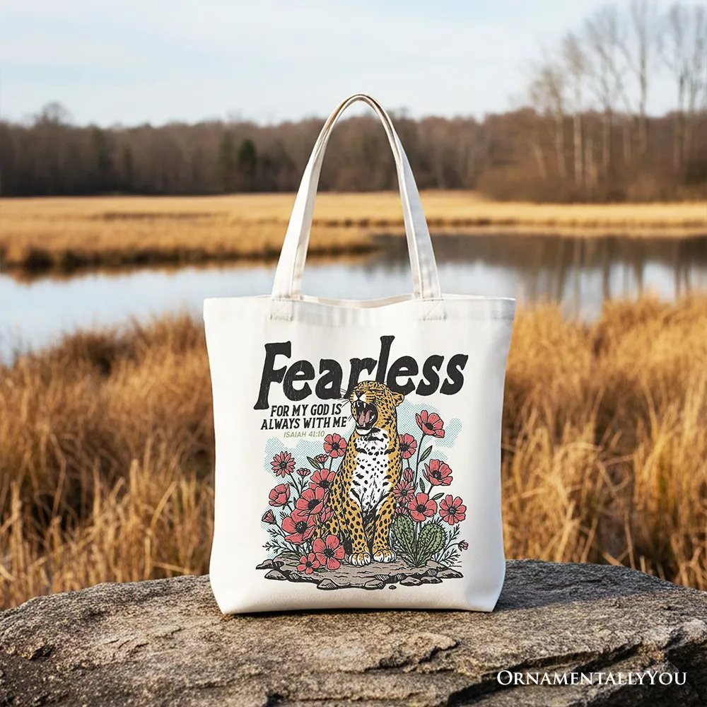 Vintage Floral Leopard Christian Canvas Tote Bag, Fearless For My God Is Always With Me Isaiah 41:10 Gift Shopper sold by Zulily product image thumbnail 4