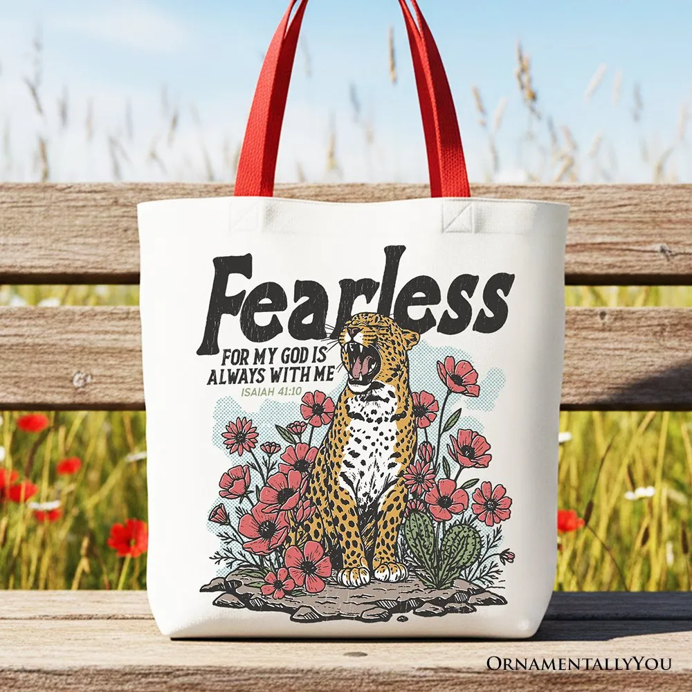 Vintage Floral Leopard Christian Canvas Tote Bag, Fearless For My God Is Always With Me Isaiah 41:10 Gift Shopper sold by Zulily