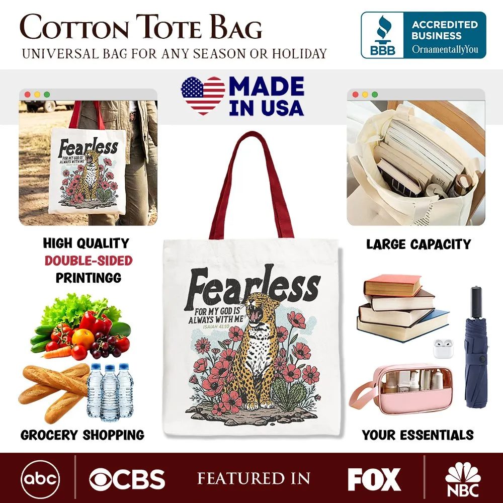 Vintage Floral Leopard Christian Canvas Tote Bag, Fearless For My God Is Always With Me Isaiah 41:10 Gift Shopper sold by Zulily product image thumbnail 2