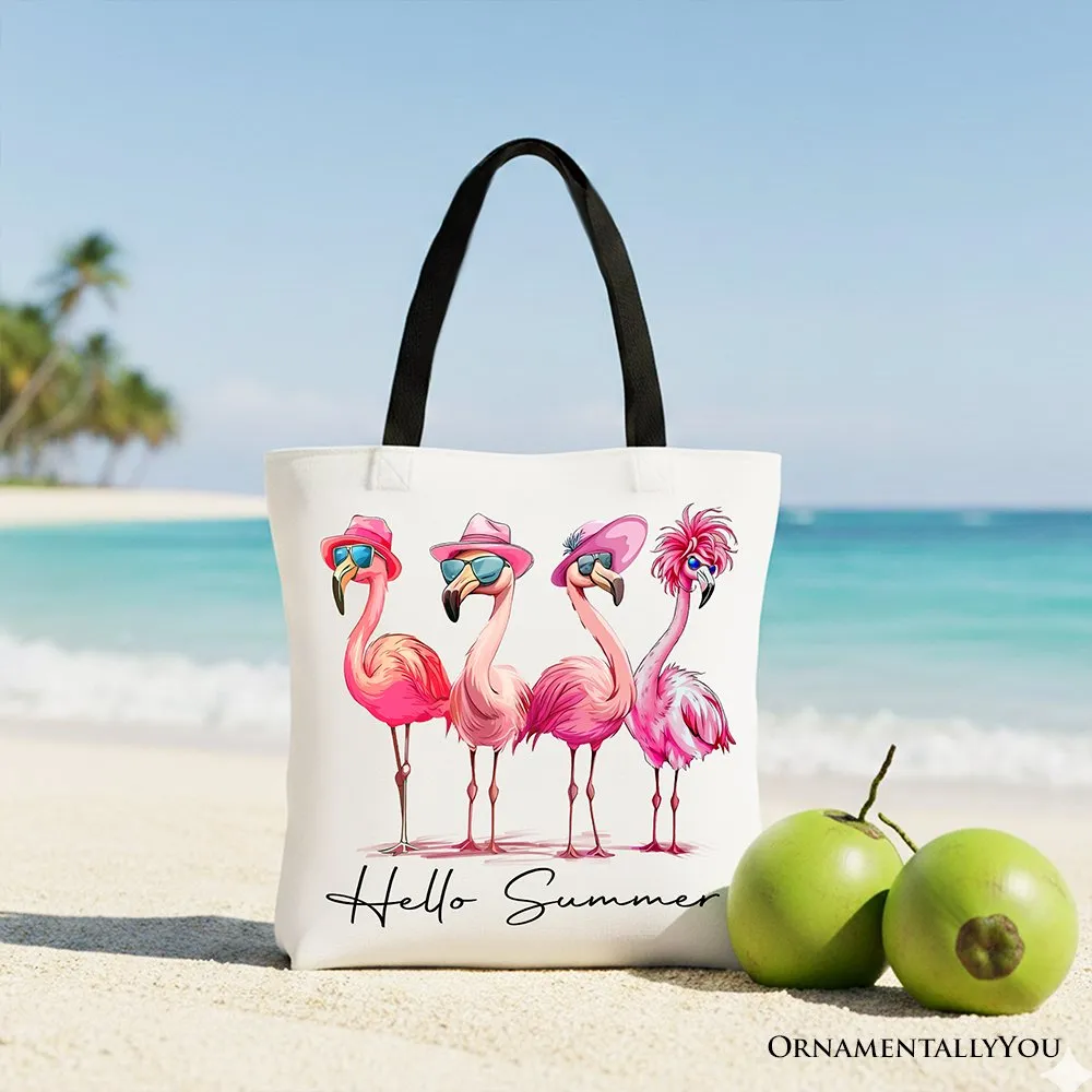 Flamingo Hello Summer Canvas Tote Bag, Retro Gift Shopper with Tropical Birds sold by Zulily product image thumbnail 5