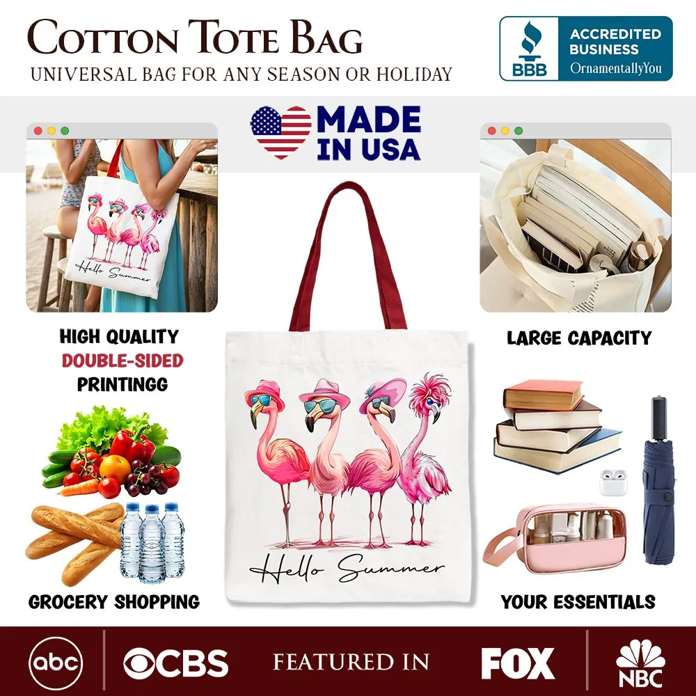 Flamingo Hello Summer Canvas Tote Bag, Retro Gift Shopper with Tropical Birds sold by Zulily product image thumbnail 2