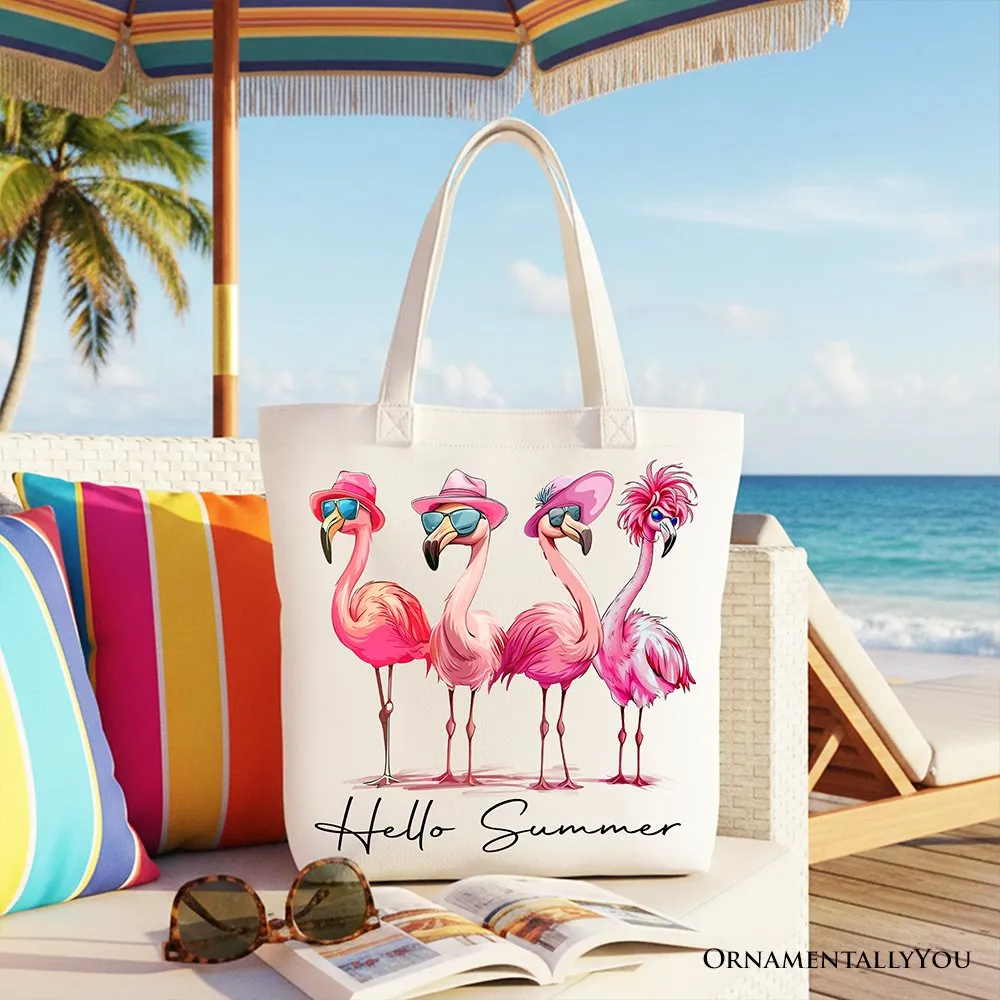 Flamingo Hello Summer Canvas Tote Bag, Retro Gift Shopper with Tropical Birds sold by Zulily product image thumbnail 4