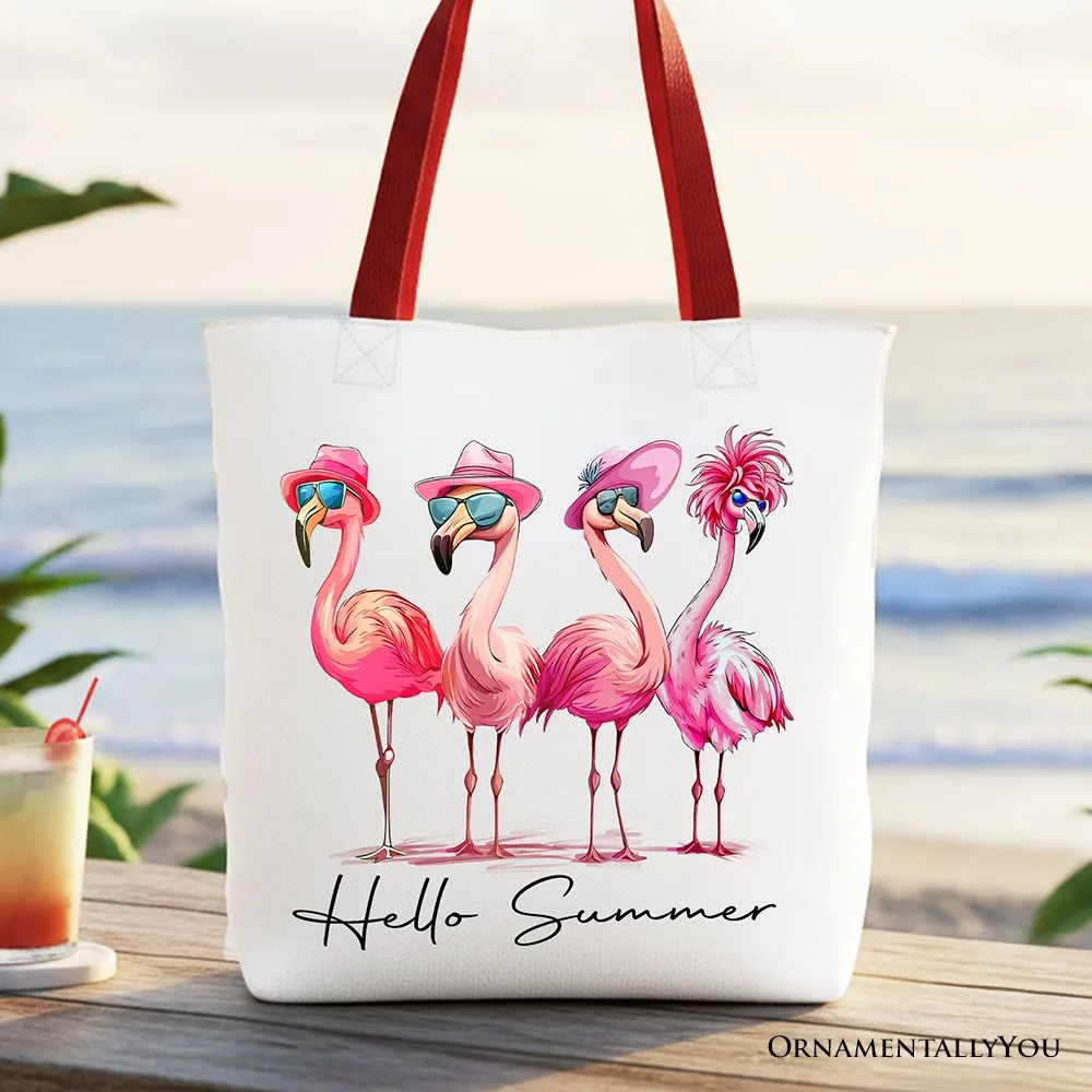 Flamingo Hello Summer Canvas Tote Bag, Retro Gift Shopper with Tropical Birds sold by Zulily