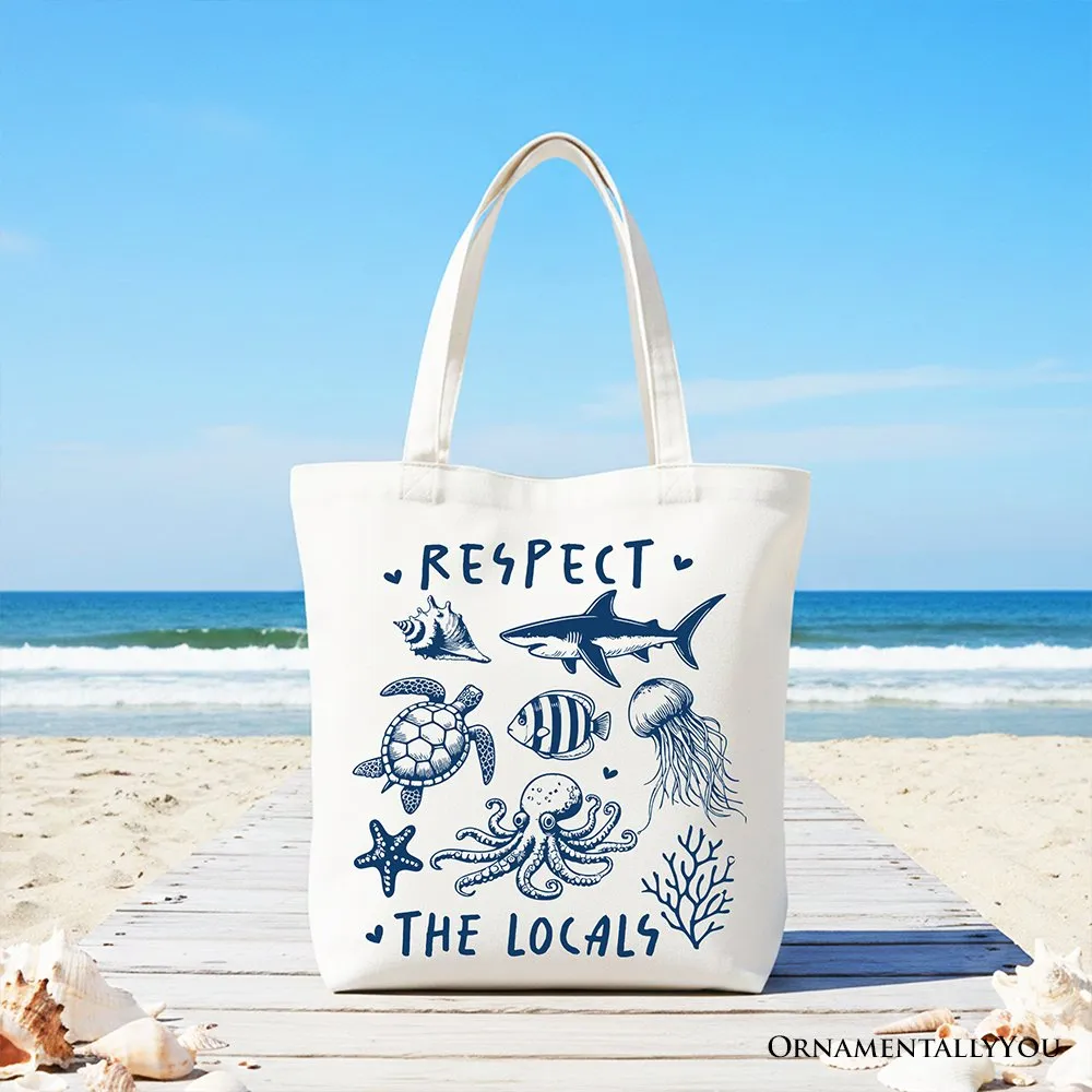 Respect the Locals Ocean Animals Canvas Tote Bag, Cute Vacation Gift Shopper sold by Zulily product image thumbnail 4