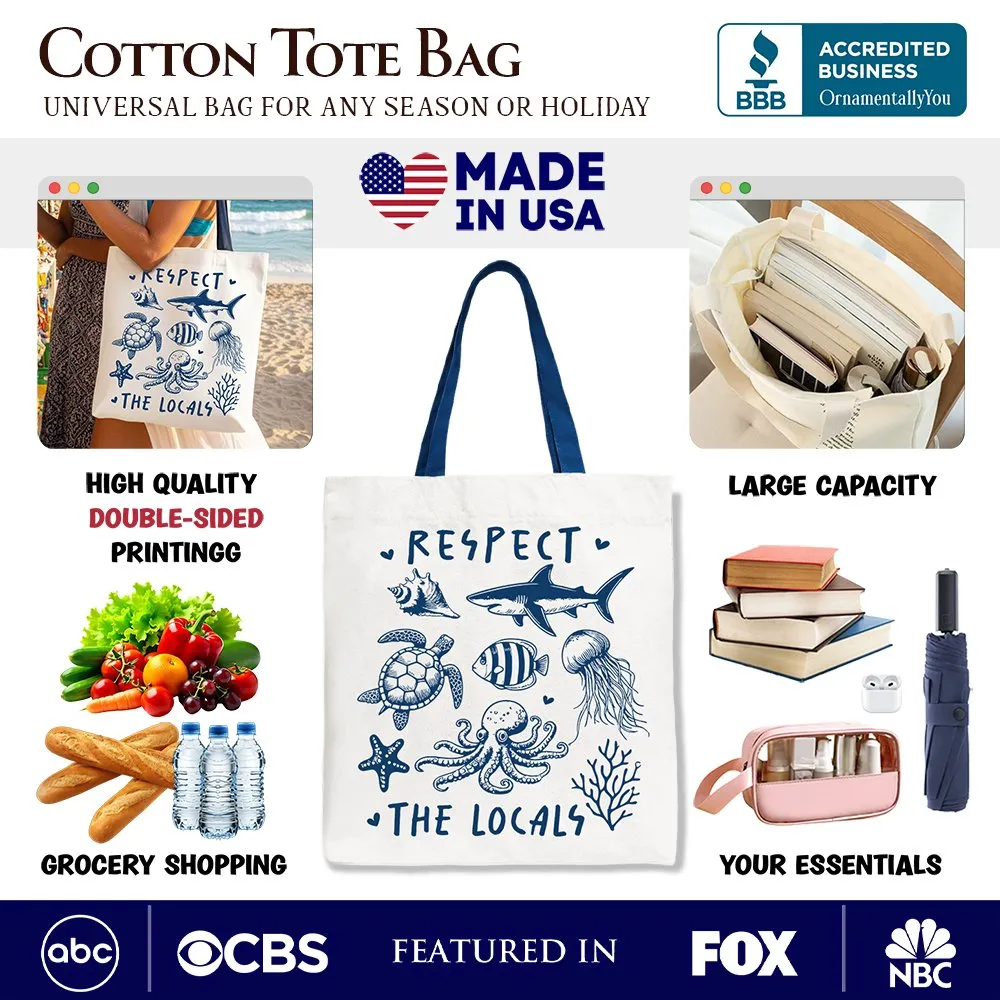Respect the Locals Ocean Animals Canvas Tote Bag, Cute Vacation Gift Shopper sold by Zulily product image thumbnail 2