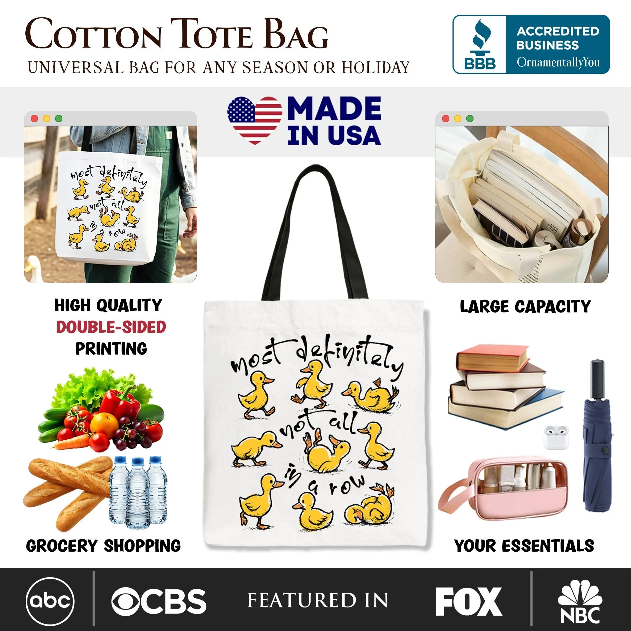 Funny Ducks Not All in a Row Sarcastic Canvas Tote Bag, Mental Health Motivational Gift Shopper sold by Zulily product image thumbnail 2
