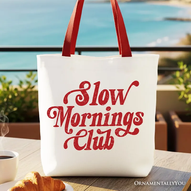 Slow Mornings Club Canvas Tote Bag, Cozy Vintage Aesthetic Gift Shopper made by Zulily