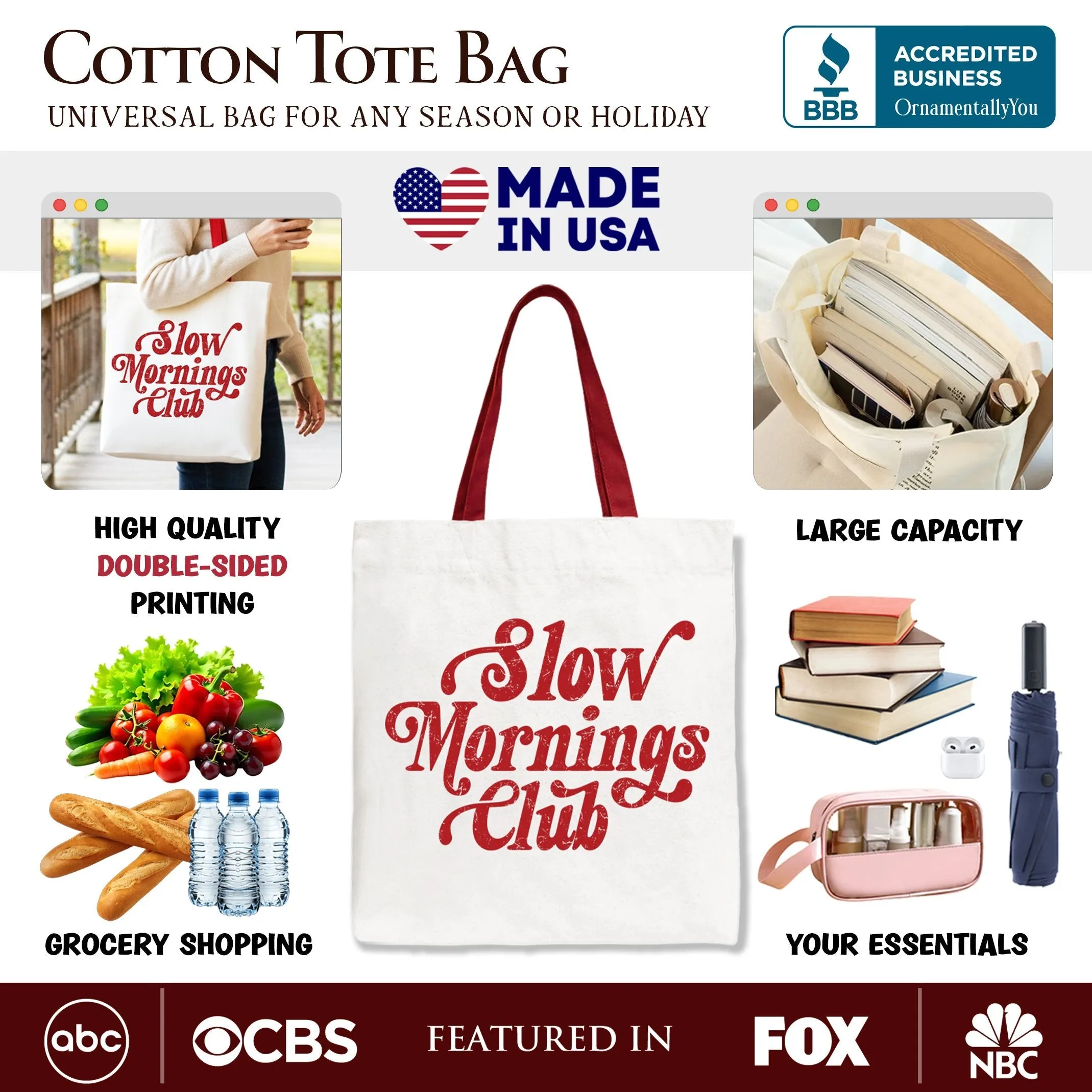 Slow Mornings Club Canvas Tote Bag, Cozy Vintage Aesthetic Gift Shopper sold by Zulily product image thumbnail 2