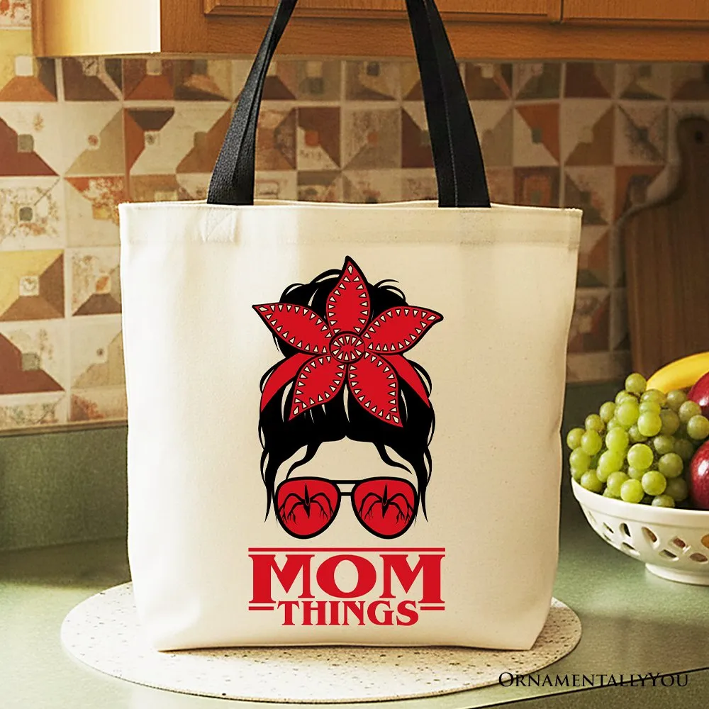 Mom Things Messy Bun Retro Canvas Tote Bag, Red Bandana Glasses Family Matching Gift Shopper sold by Zulily