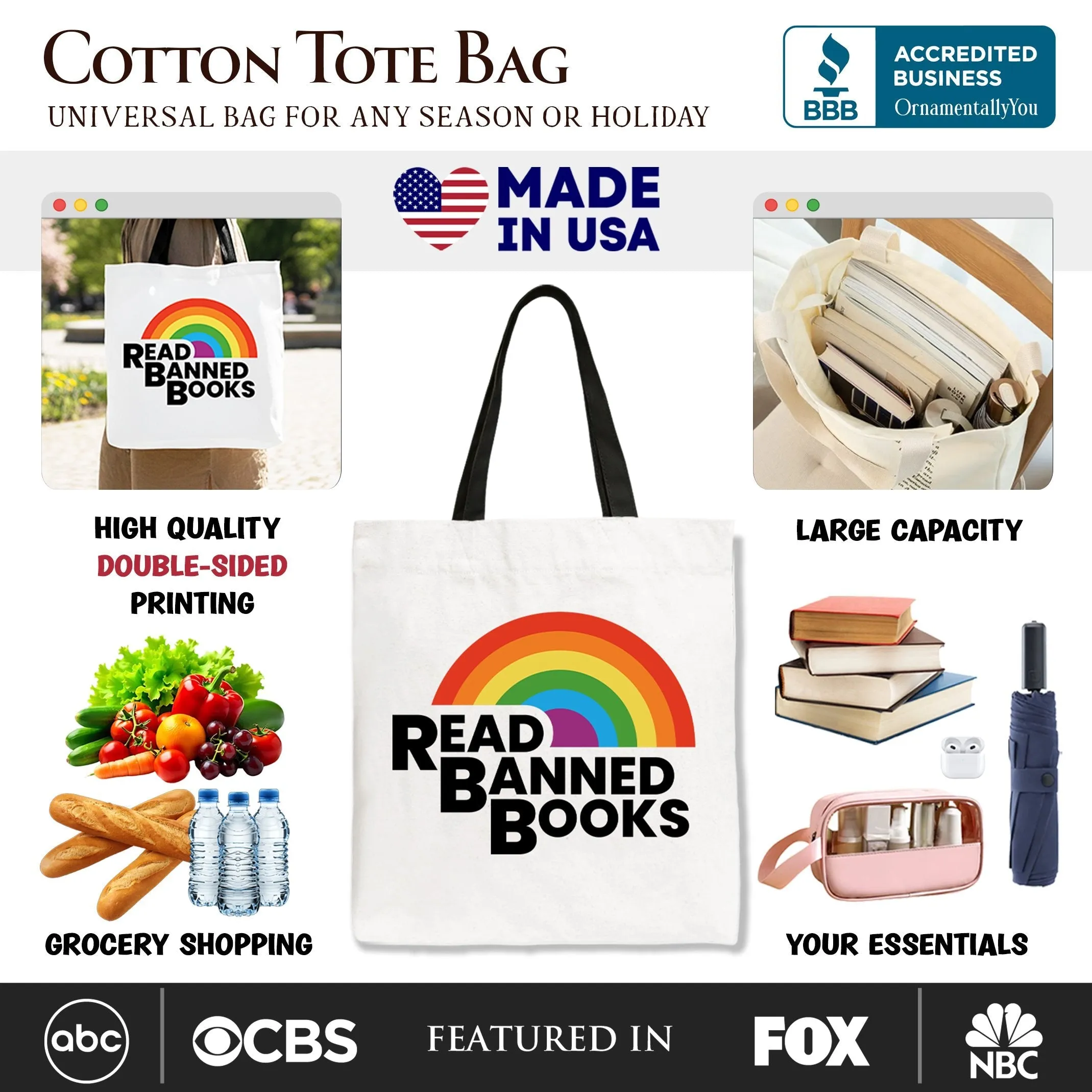 Read Banned Books Rainbow Canvas Tote Bag, Book Lover Gift Shopper sold by Zulily product image thumbnail 2