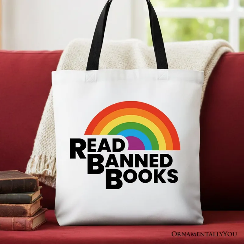 Read Banned Books Rainbow Canvas Tote Bag, Book Lover Gift Shopper made by Zulily