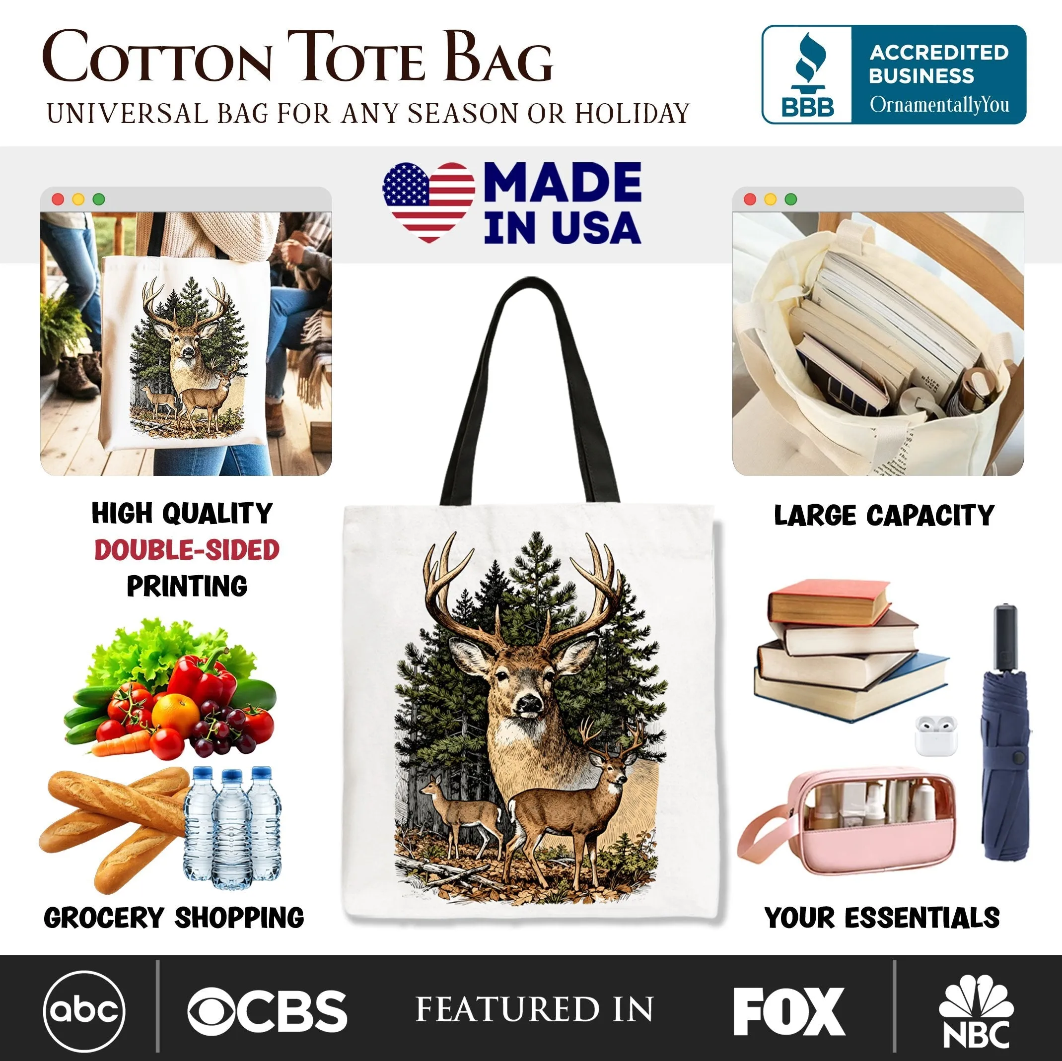 Forest Deers Vintage Grunge Canvas Tote Bag, Retro Hunter Gift Shopper sold by Zulily product image thumbnail 2