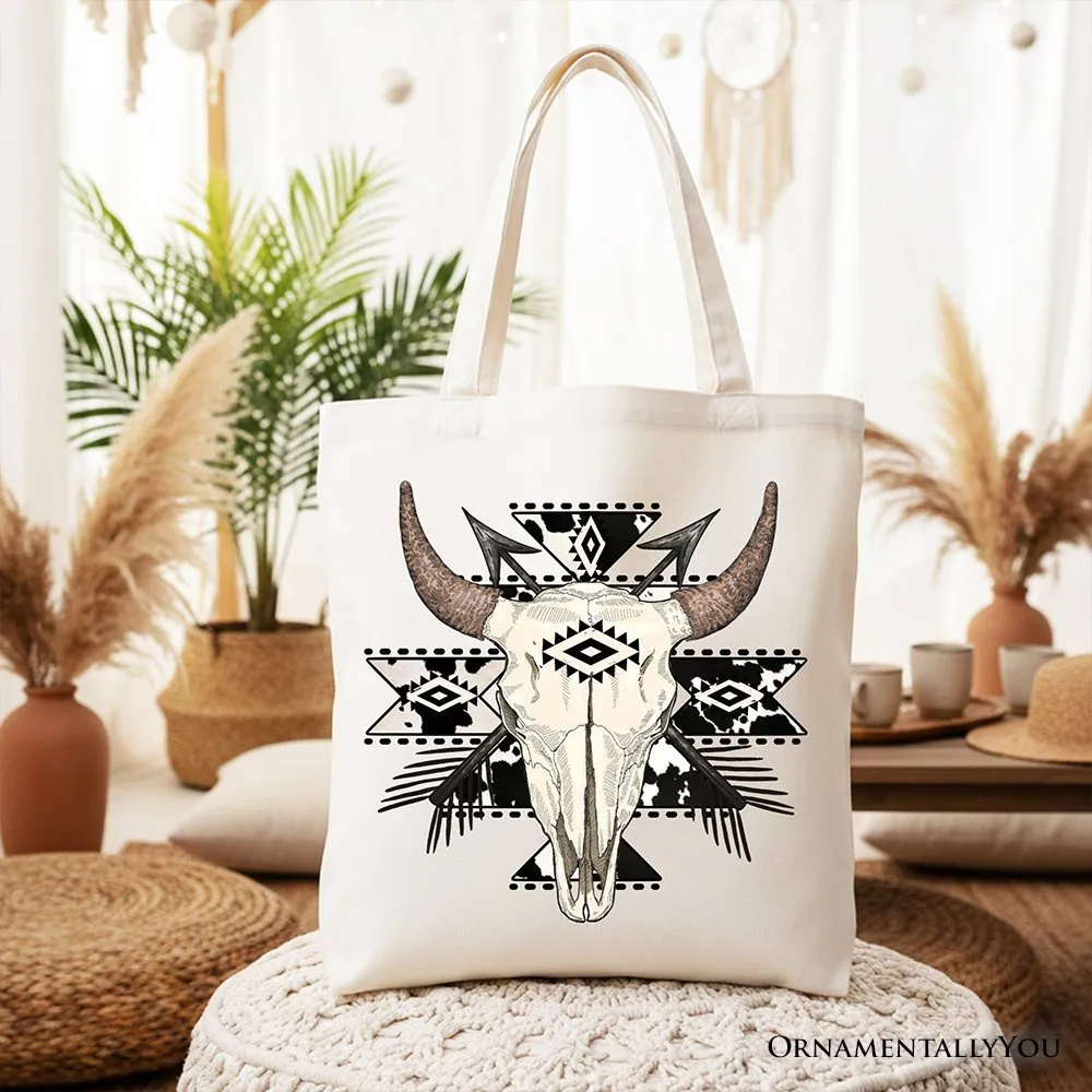Aztec Tribal Bull Skull Canvas Tote Bag, Western Boho Gift Shopper sold by Zulily product image thumbnail 4