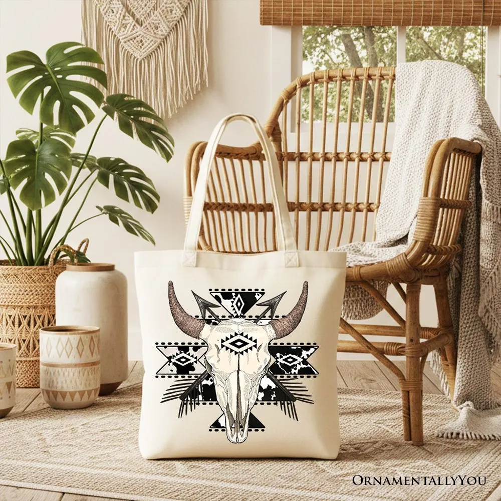 Aztec Tribal Bull Skull Canvas Tote Bag, Western Boho Gift Shopper sold by Zulily product image thumbnail 5