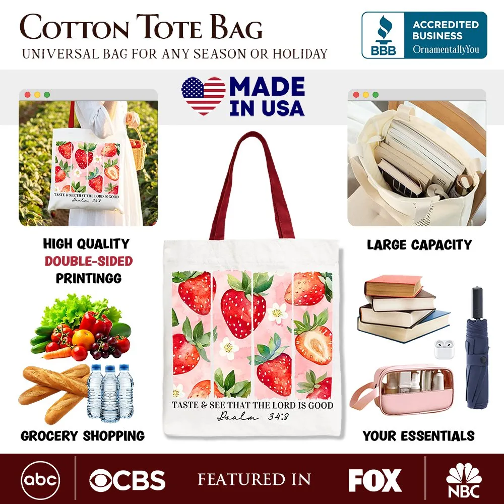 Taste and See That The Lord is Good Strawberry Canvas Tote Bag, Christian Faith Gift Shopper sold by Zulily product image thumbnail 2