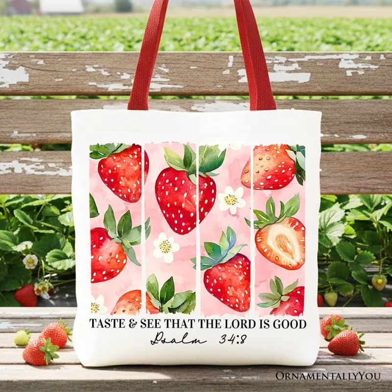 Taste and See That The Lord is Good Strawberry Canvas Tote Bag, Christian Faith Gift Shopper made by Zulily
