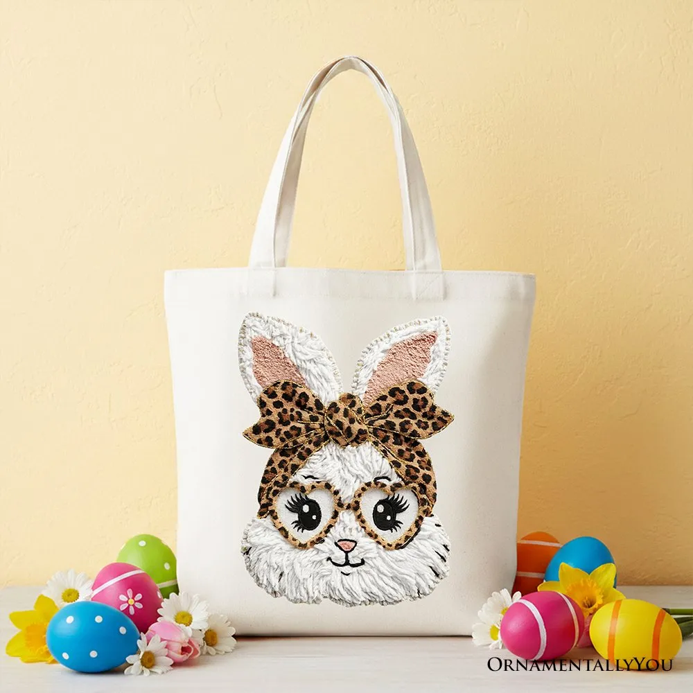 Easter Bunny Leopard Bow Tote Bag, Coquette Printed Faux Embroidery Girly Spring Gift Shopper sold by Zulily product image thumbnail 4