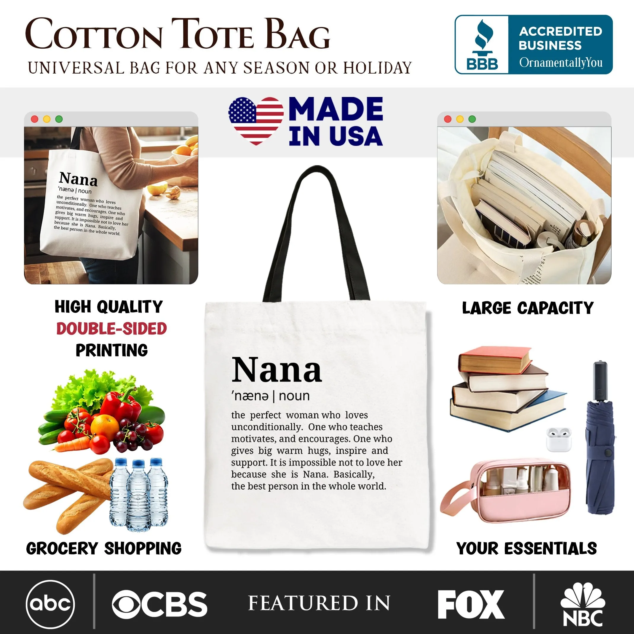 Nana Definition Canvas Tote Bag, Funny Grandmother Gift Shopper sold by Zulily product image thumbnail 2