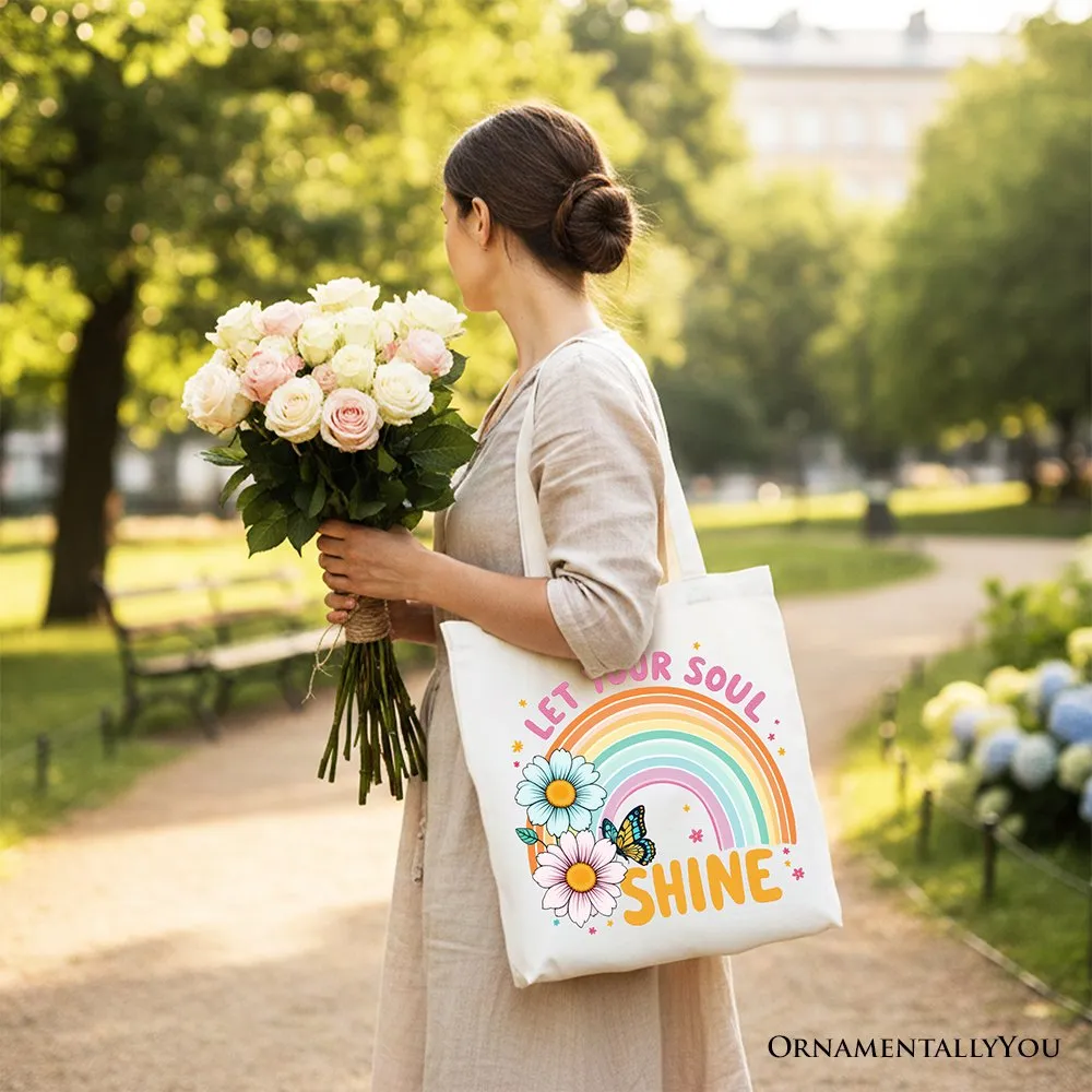 Let Your Soul Shine Rainbow Tote Bag, Retro Pastel Floral Feel Good Gift Shopper sold by Zulily product image thumbnail 5