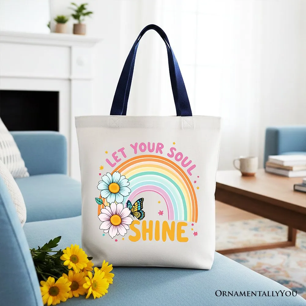 Let Your Soul Shine Rainbow Tote Bag, Retro Pastel Floral Feel Good Gift Shopper sold by Zulily product image thumbnail 4