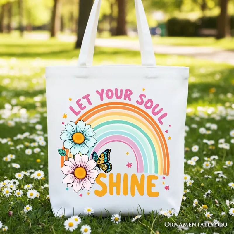 Let Your Soul Shine Rainbow Tote Bag, Retro Pastel Floral Feel Good Gift Shopper made by Zulily