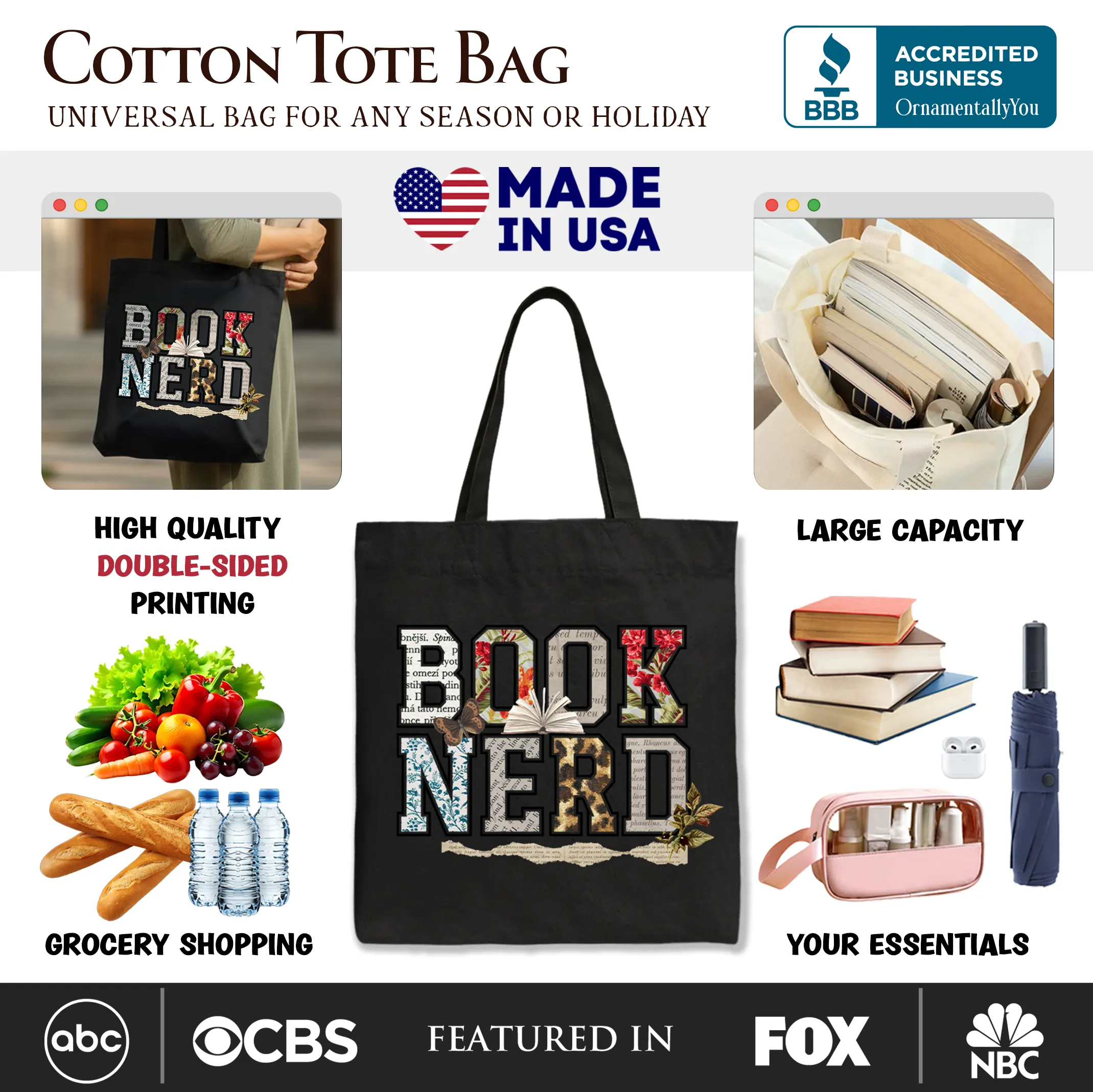 Book Nerd Collage Retro Tote Bag, Bookish Booktok Librarian Gift Shopper sold by Zulily product image thumbnail 2
