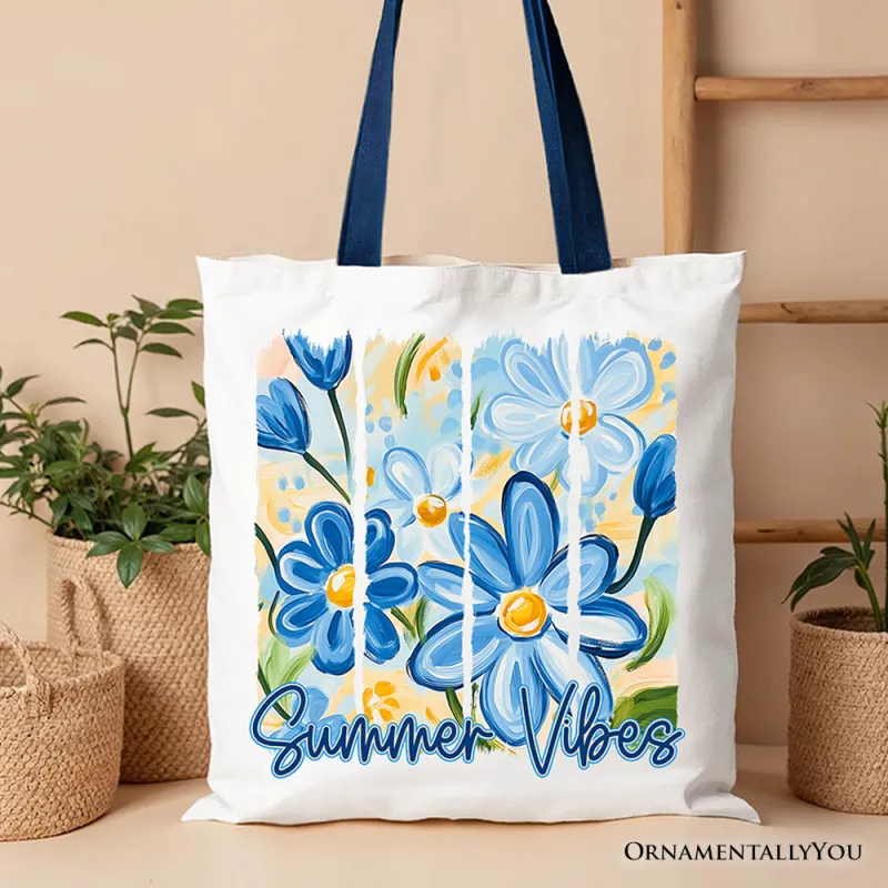 Summer Vibes Brushstroke Flowers Tote Bag, Aesthetic Gift Shopper made by Zulily