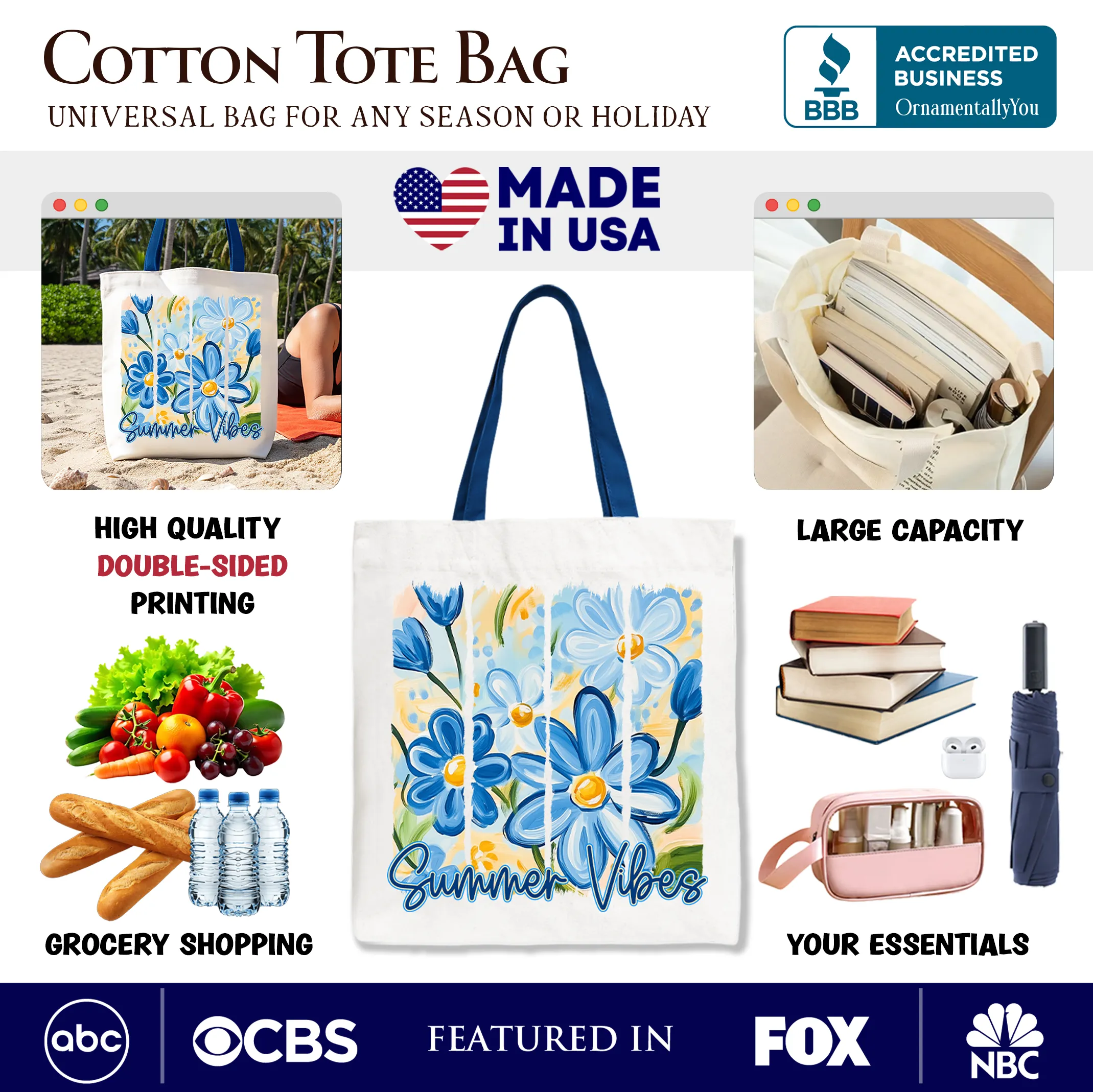 Summer Vibes Brushstroke Flowers Tote Bag, Aesthetic Gift Shopper sold by Zulily product image thumbnail 2