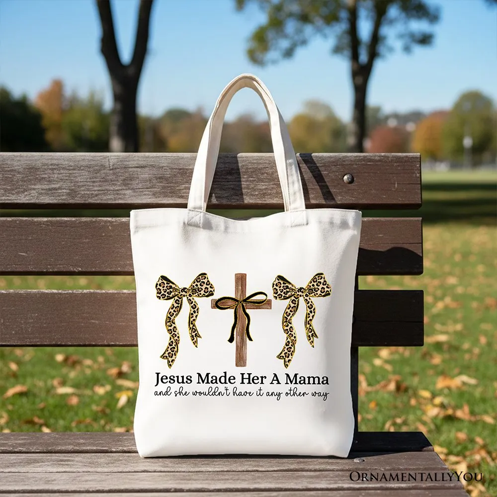 Jesus Made Her A Mama Tote Bag, Coquette Christian Leopard Bows Faith Gift Shopper sold by Zulily product image thumbnail 4