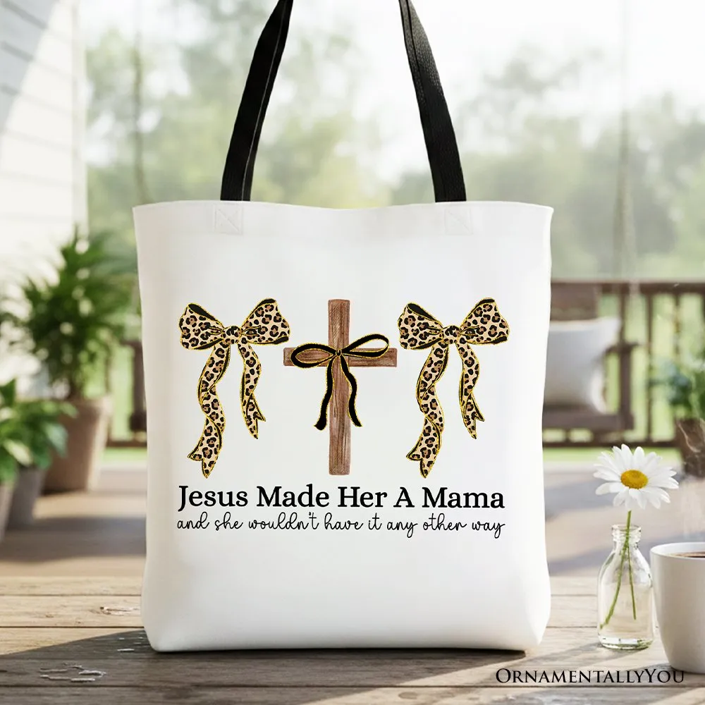 Jesus Made Her A Mama Tote Bag, Coquette Christian Leopard Bows Faith Gift Shopper sold by Zulily