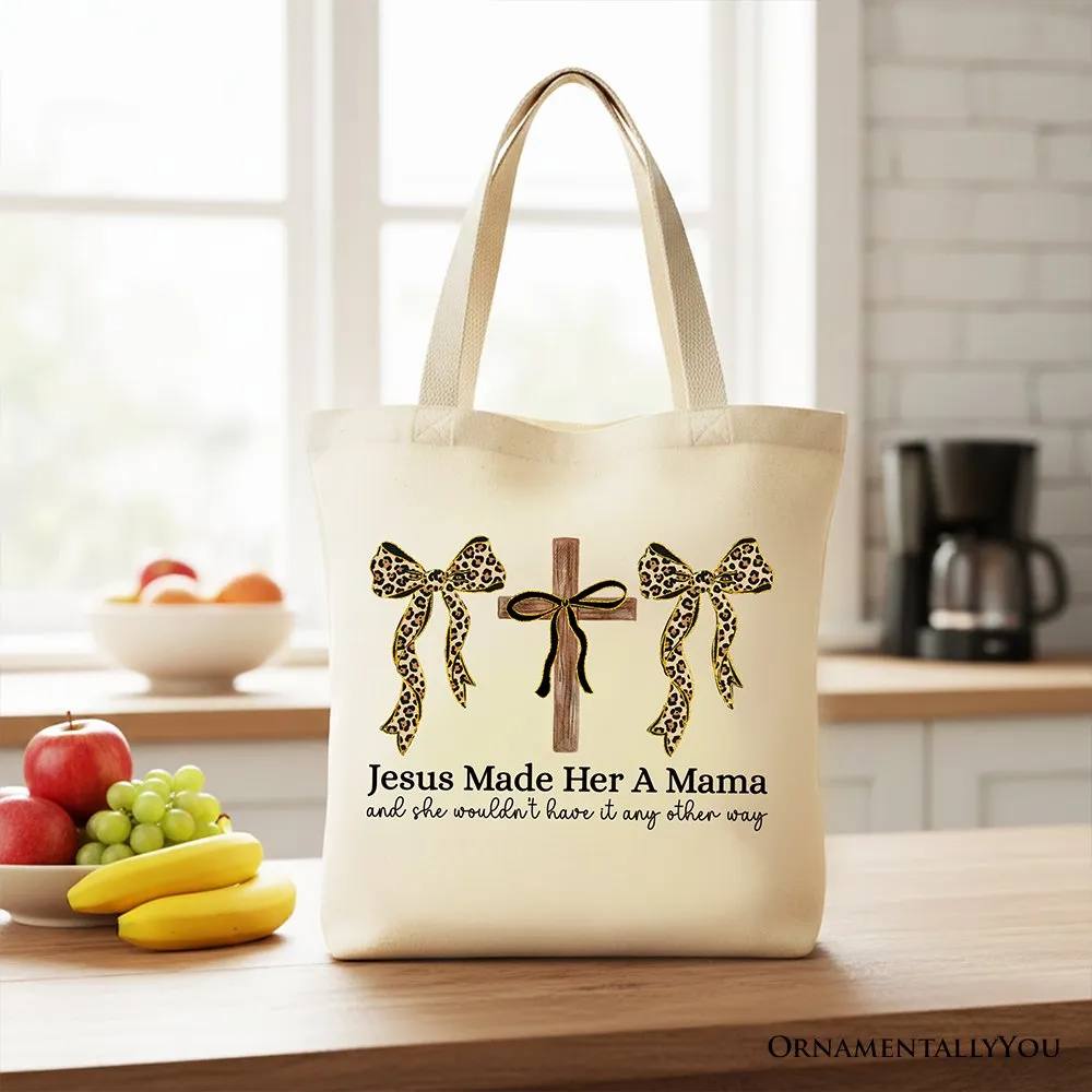 Jesus Made Her A Mama Tote Bag, Coquette Christian Leopard Bows Faith Gift Shopper sold by Zulily product image thumbnail 5