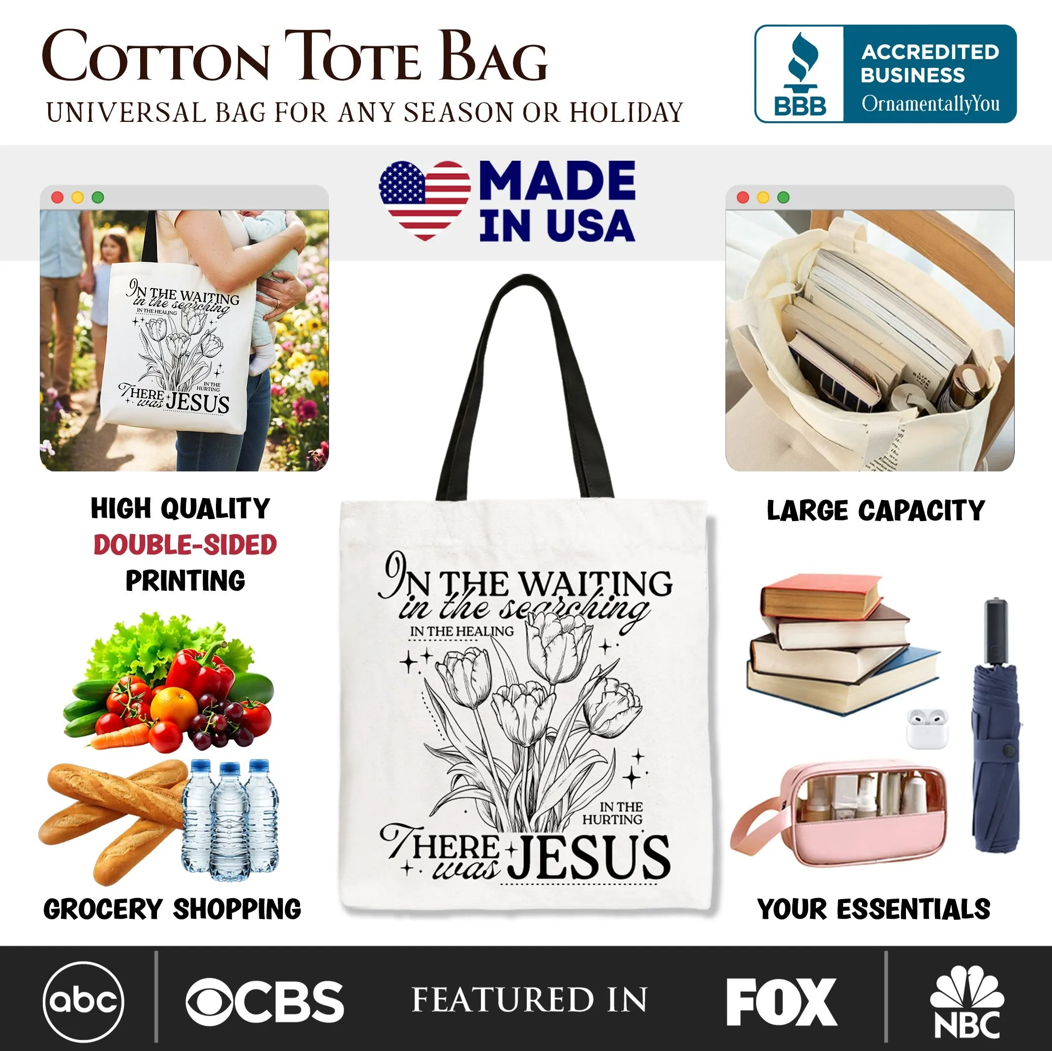 In the Waiting There Was Jesus Tote Bag, Christian Faith Floral Inspirational Gift Shopper sold by Zulily product image thumbnail 2
