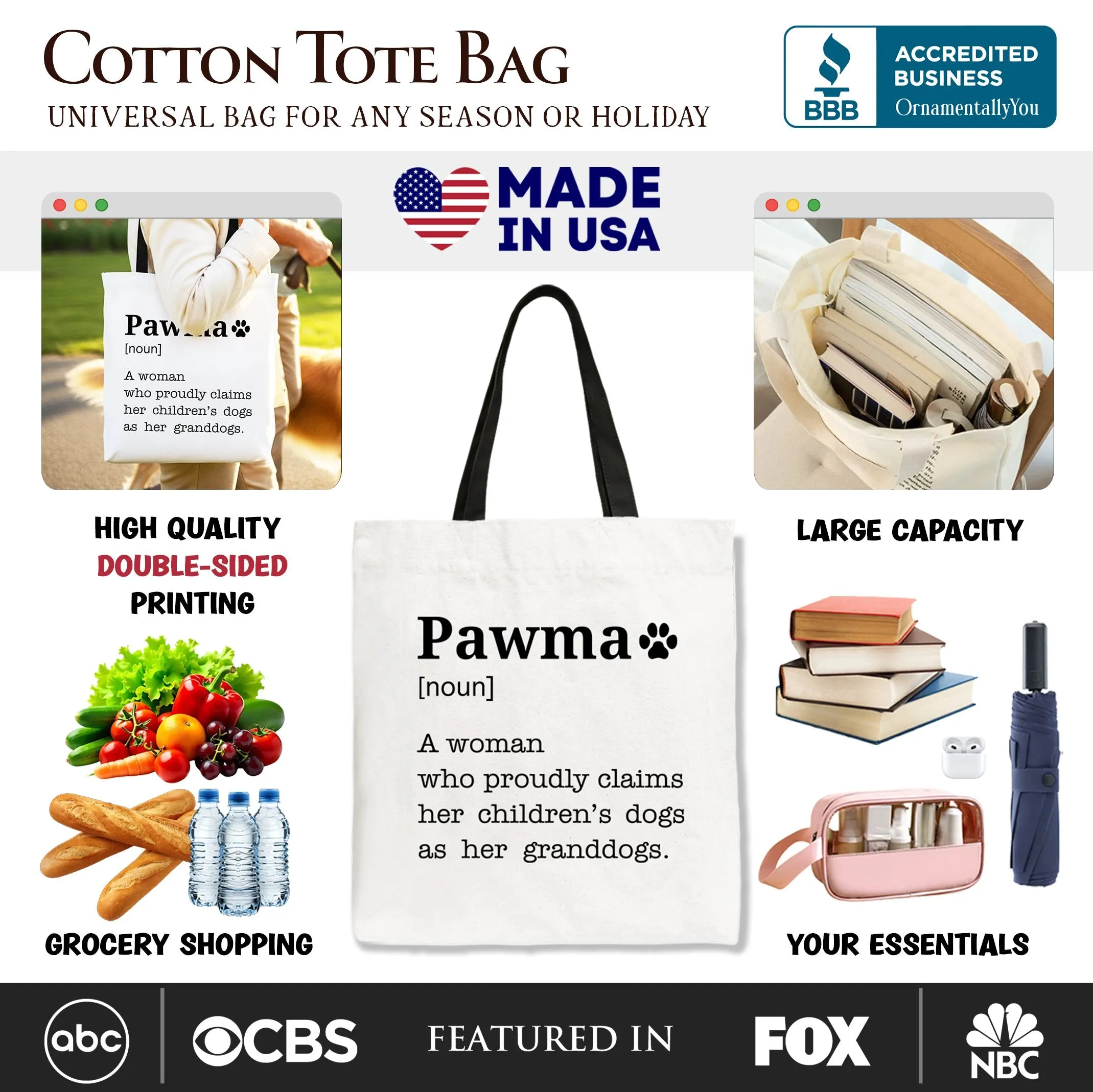 Pawma Definition Canvas Tote Bag, Funny Dog Lovers Mom Gift Shopper sold by Zulily product image thumbnail 2