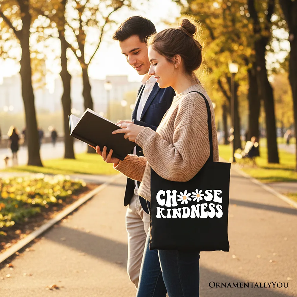 Choose Kindness Daisies Tote Bag, Retro Groovy Positive Quote Gift Shopper sold by Zulily product image thumbnail 4