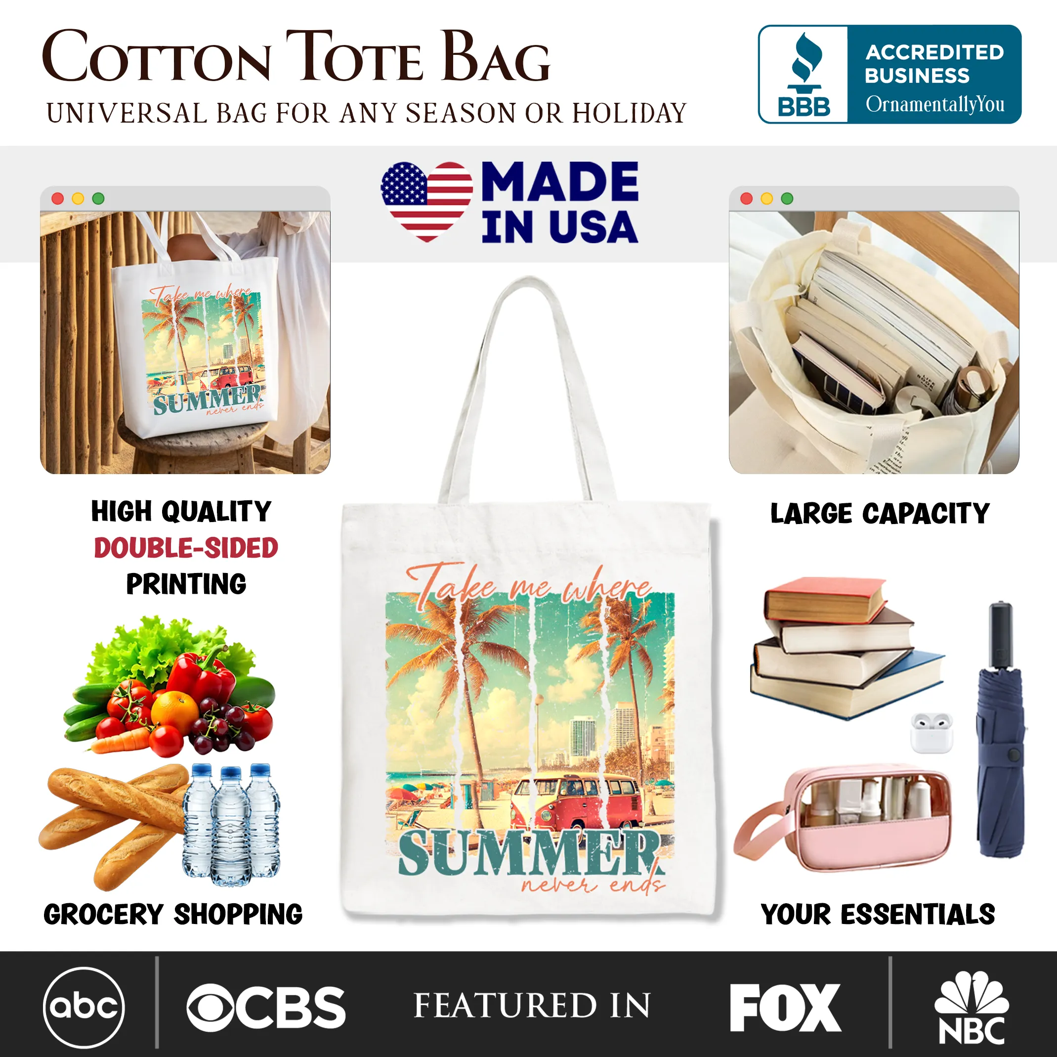 Summer Never Ends Tote Bag, Vintage Gift Shopper sold by Zulily product image thumbnail 2