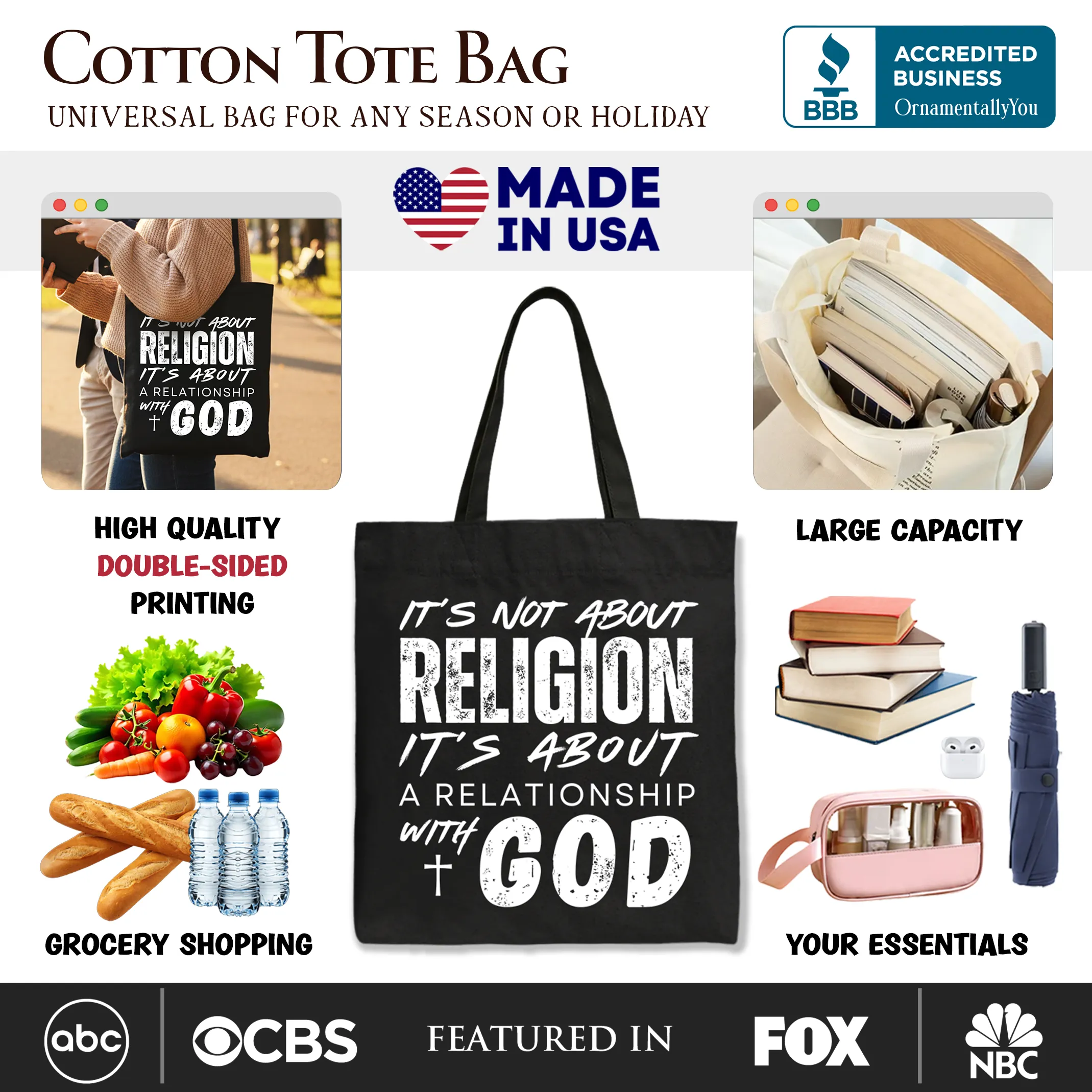 Relationship With God Tote Bag, Christian Statement Faith Gift Shopper sold by Zulily product image thumbnail 2