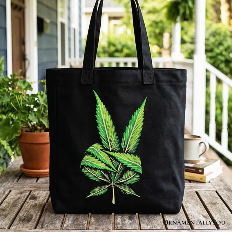 Weed Leaf Peace Sign Tote Bag, Funny 420 Stoner Gift Shopper made by Zulily