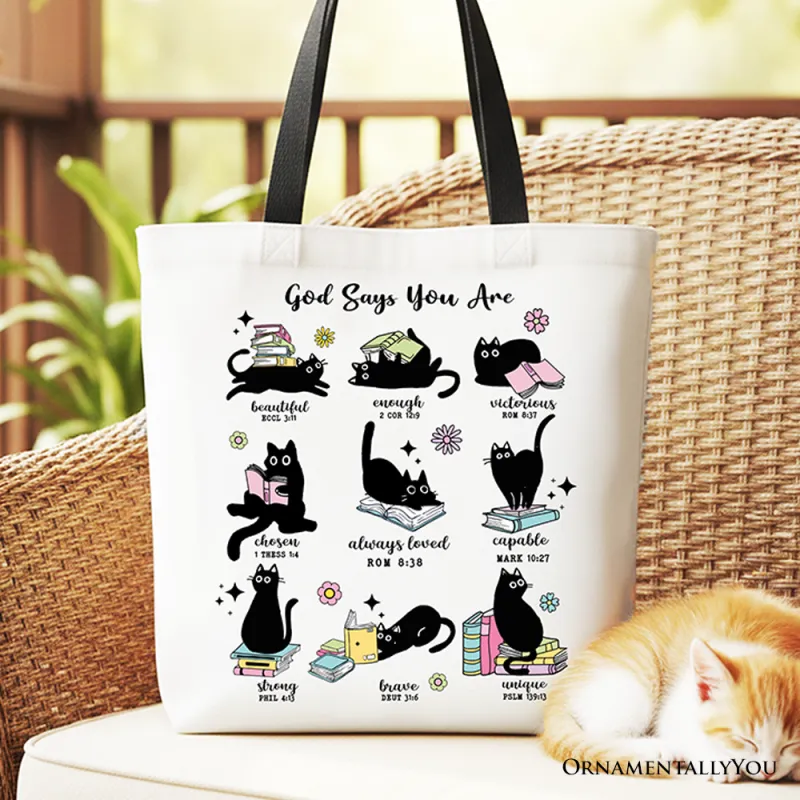 Book Cat God Says I Am Tote Bag, Christian Bible Verse Faith Gift Shopper made by Zulily