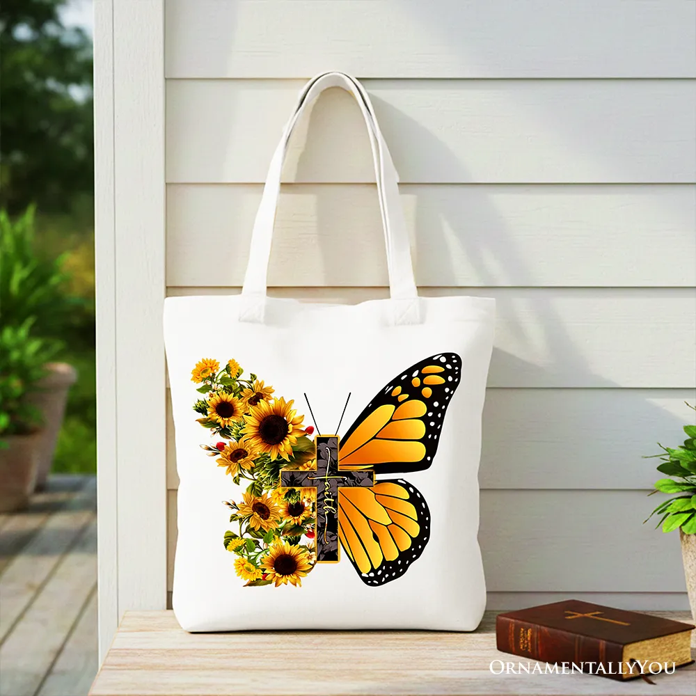 Faith Cross Butterfly Tote Bag, Christian Sunflower Floral Gift Shopper sold by Zulily product image thumbnail 4