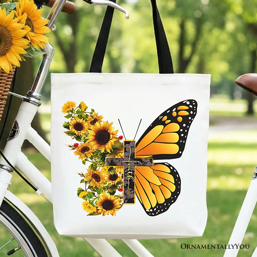 Faith Cross Butterfly Tote Bag, Christian Sunflower Floral Gift Shopper sold by Zulily